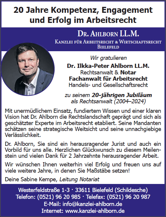 20 Jahre Kanzlei Dr. Ahlborn in Bielefeld, Schildesche